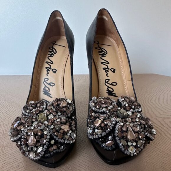 Lanvin Paris, Vero Cuoio, Grey Leather, Jewel Embellished Heels, Signed - Picture 2 of 7